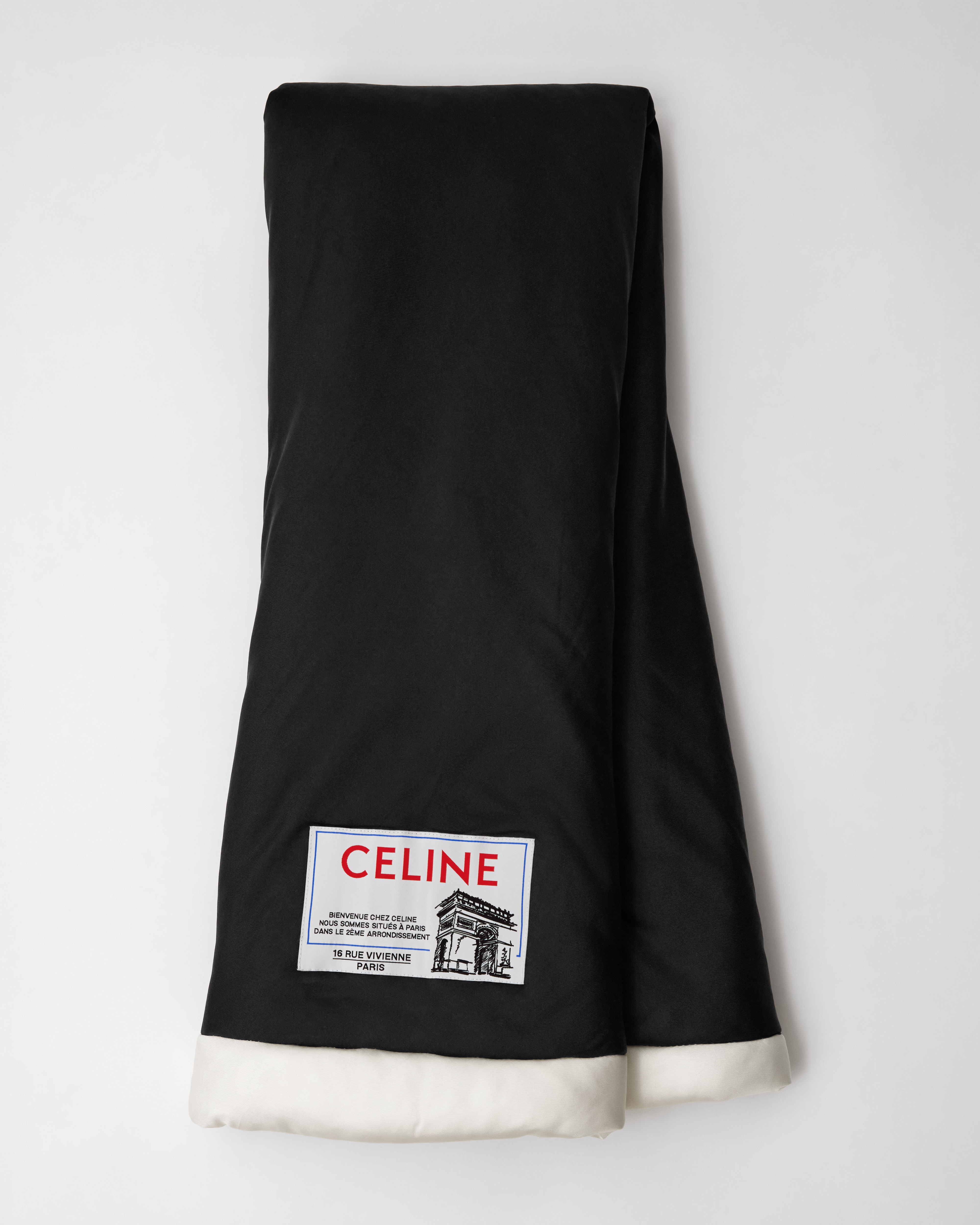 PADDED TUBULAR SILK STOLE - BLACK/IVORY | CELINE
